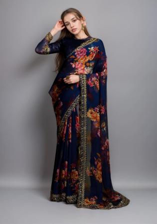 Picture of Comely Georgette Dark Slate Grey Saree