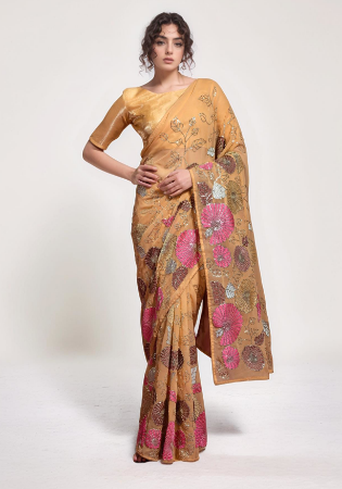 Picture of Delightful Georgette Sandy Brown Saree