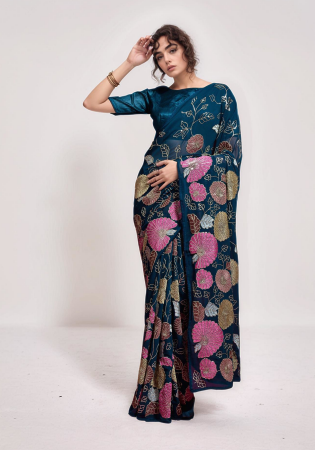 Picture of Stunning Georgette Midnight Blue Saree