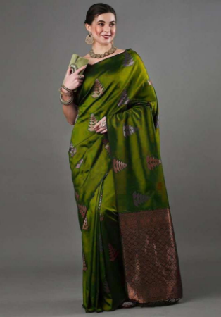 Picture of Charming Silk Forest Green Saree