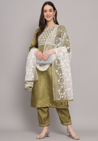 Picture of Gorgeous Silk Dark Khaki Readymade Salwar Kameez