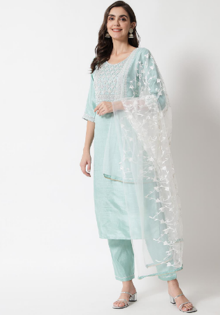 Picture of Silk Light Steel Blue Readymade Salwar Kameez