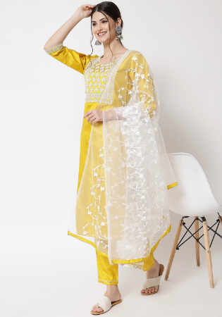 Picture of Ravishing Silk Golden Rod Readymade Salwar Kameez