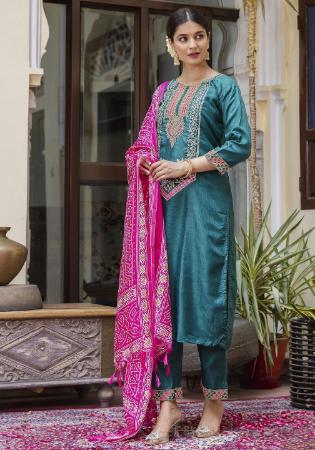 Picture of Exquisite Cotton Teal Readymade Salwar Kameez