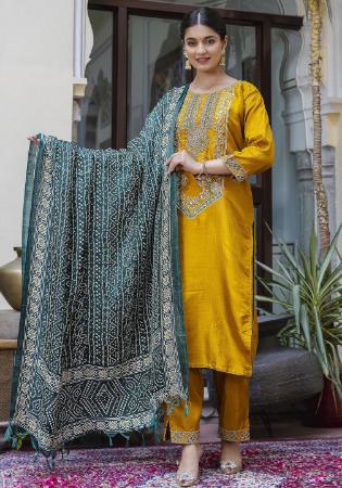 Picture of Cotton Dark Golden Rod Readymade Salwar Kameez
