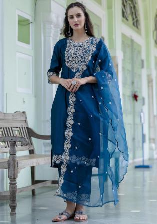 Picture of Elegant Cotton Navy Blue Readymade Salwar Kameez