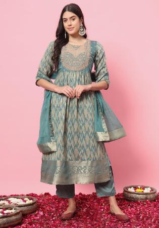 Picture of Cotton & Silk Light Blue Readymade Salwar Kameez