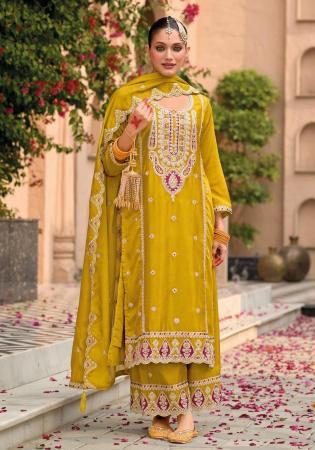 Picture of Chiffon Dark Golden Rod Straight Cut Salwar Kameez