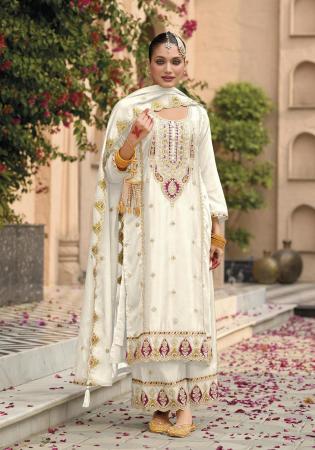 Picture of Wonderful Chiffon Cornsilk Straight Cut Salwar Kameez