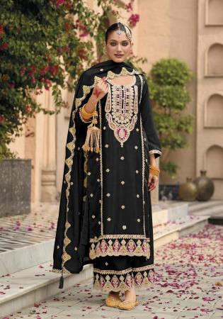 Picture of Ideal Chiffon Black Straight Cut Salwar Kameez