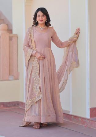 Picture of Stunning Cotton Rosy Brown Readymade Gown