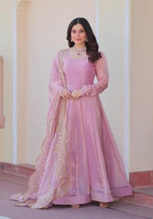 Picture of Fascinating Cotton Rosy Brown Readymade Gown