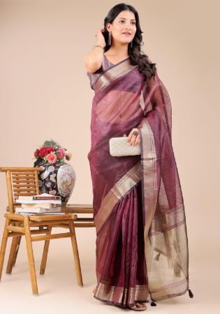 Picture of Fascinating Organza Plum Lehenga Sarees