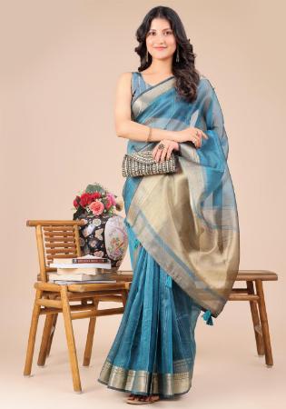 Picture of Classy Organza Dark Sea Green Lehenga Sarees