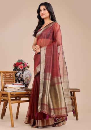 Picture of Fine Organza Maroon Lehenga Sarees