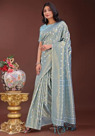 Picture of Pretty Cotton Steel Blue Saree