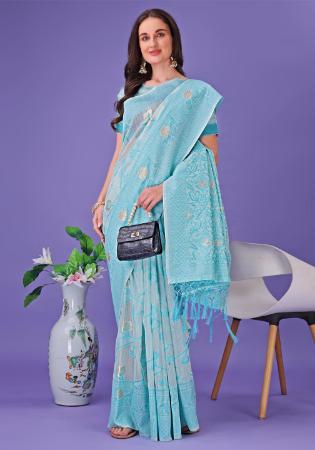 Picture of Elegant Cotton & Linen Light Steel Blue Saree