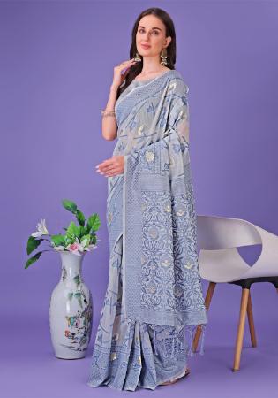 Picture of Nice Cotton & Linen Light Slate Grey Saree