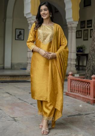 Picture of Cotton & Silk Golden Rod Readymade Salwar Kameez