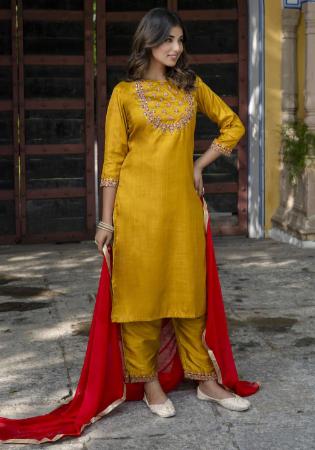 Picture of Cotton & Silk Dark Golden Rod Readymade Salwar Kameez