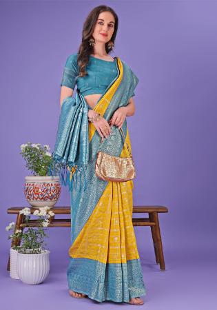 Picture of Ravishing Linen & Silk Dark Golden Rod Saree