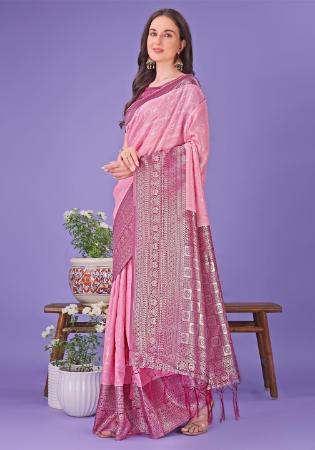 Picture of Sublime Linen & Silk Pale Violet Red Saree