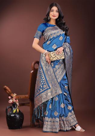 Picture of Bewitching Silk Steel Blue Saree