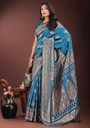Picture of Bewitching Silk Steel Blue Saree