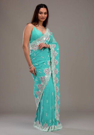 Picture of Exquisite Silk Steel Blue Saree