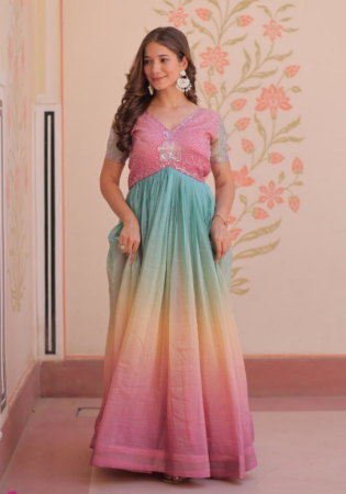 Picture of Chiffon & Georgette Pale Violet Red Readymade Gown