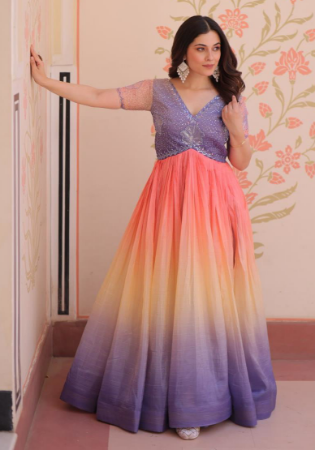 Picture of Chiffon & Georgette Slate Grey Readymade Gown