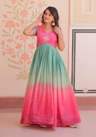 Picture of Excellent Chiffon & Georgette Crimson Readymade Gown