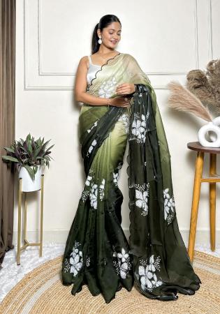 Picture of Exquisite Chiffon Dark Olive Green Saree