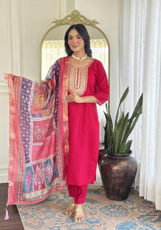 Picture of Cotton & Silk Crimson Readymade Salwar Kameez