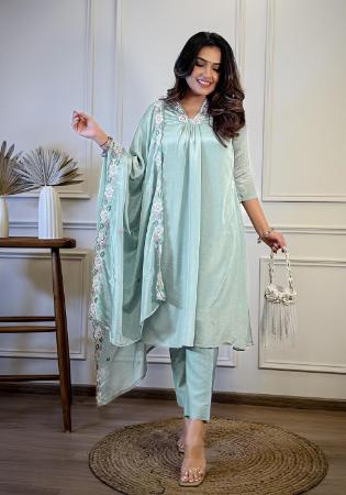 Picture of Pretty Cotton Powder Blue Readymade Salwar Kameez