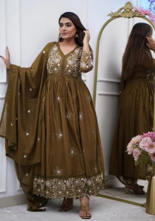 Picture of Cotton Dark Olive Green Readymade Salwar Kameez