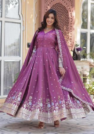 Picture of Elegant Chiffon & Cotton Indian Red Readymade Gown