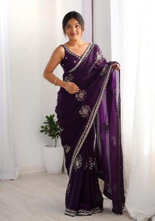 Picture of Well Formed Satin Purple Saree