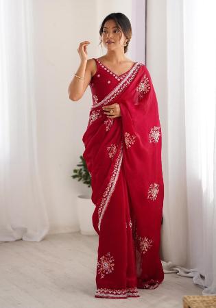 Picture of Gorgeous Satin Maroon Saree