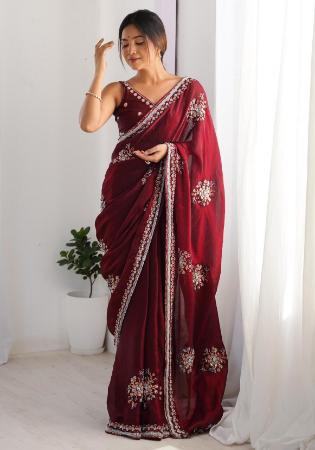 Picture of Nice Satin Saddle Brown Saree