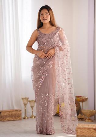 Picture of Magnificent Net Rosy Brown Saree
