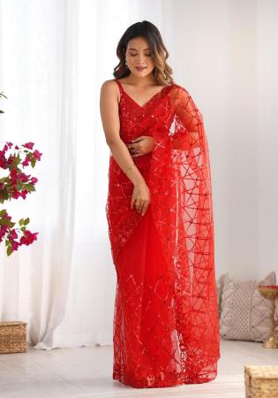 Picture of Pretty Net Crimson Saree