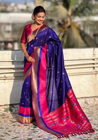 Picture of Pretty Silk Navy Blue Saree