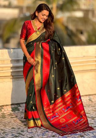 Picture of Pleasing Silk Dark Olive Green Saree