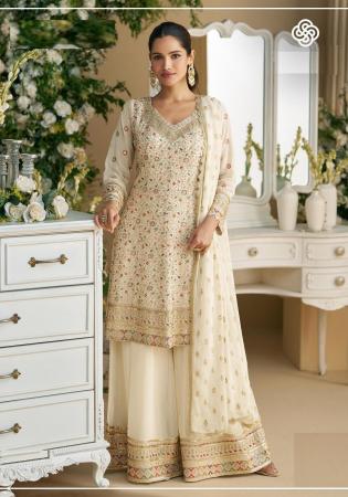 Picture of Pretty Georgette Beige Straight Cut Salwar Kameez