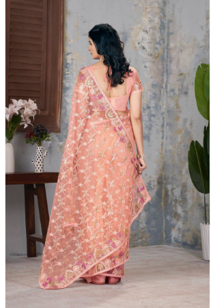 Picture of Lovely Net Dark Salmon Saree