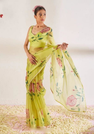 Picture of Wonderful Silk & Organza Dark Golden Rod Saree