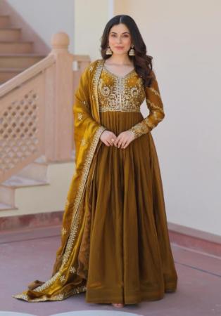 Picture of Pretty Chiffon Saddle Brown Readymade Salwar Kameez