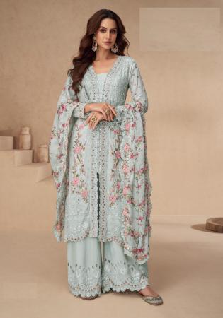 Picture of Fine Chiffon Lavender Straight Cut Salwar Kameez