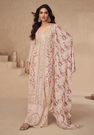 Picture of Wonderful Chiffon Tan Straight Cut Salwar Kameez